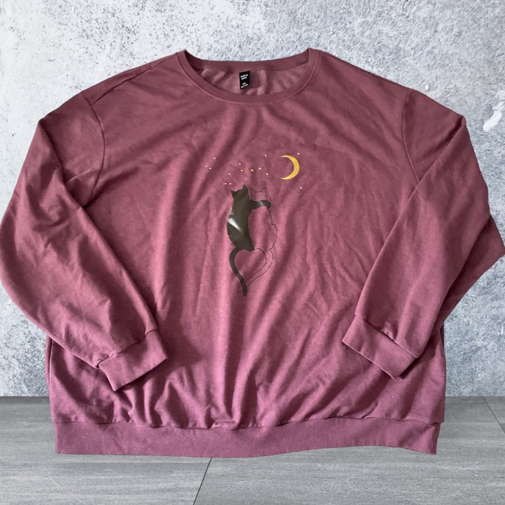 Womens SHEIN Curve Purple Pullover w/ Graphic Moon & Cat Design 4XL